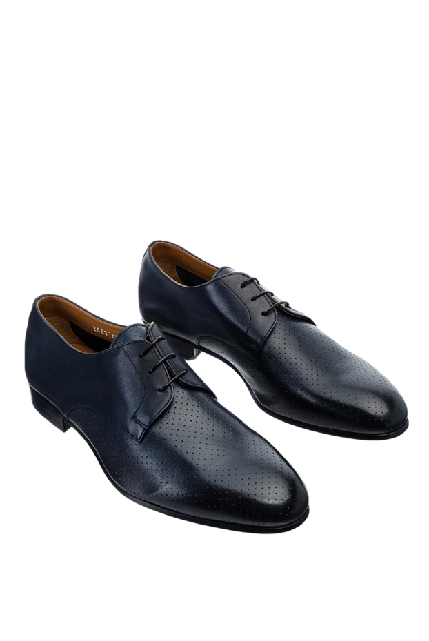 Doucal`s туфли дерби синие кожаные частично с перфорацией мужские 149736 - фото 3