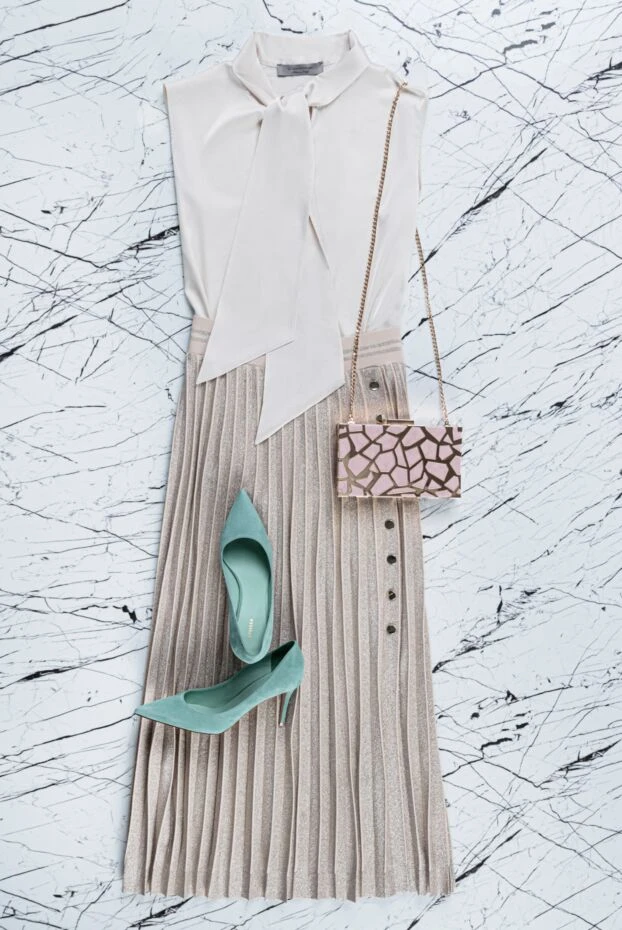 D.Exterior плиссированная миди-юбка бежевая 149796 - фото 2