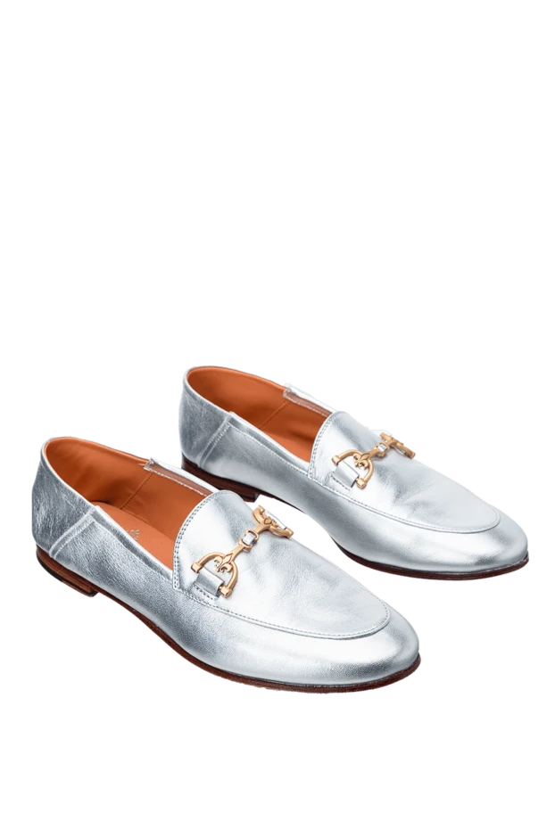 Andrea Ventura алтын жалатылған әшекейі бар күміс былғарыдан жасалған әйелдердің лоферлері 149814 - фото 3