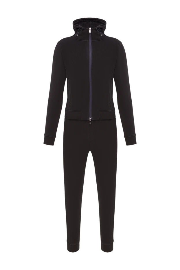 Men’s dark blue cotton tracksuit with hood and elastic drawstring - photo 1