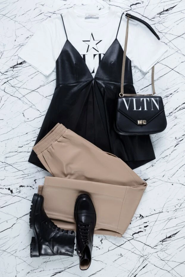 Valentino черный кожаный топ с расклешенным силуэтом 150194 - фото 2