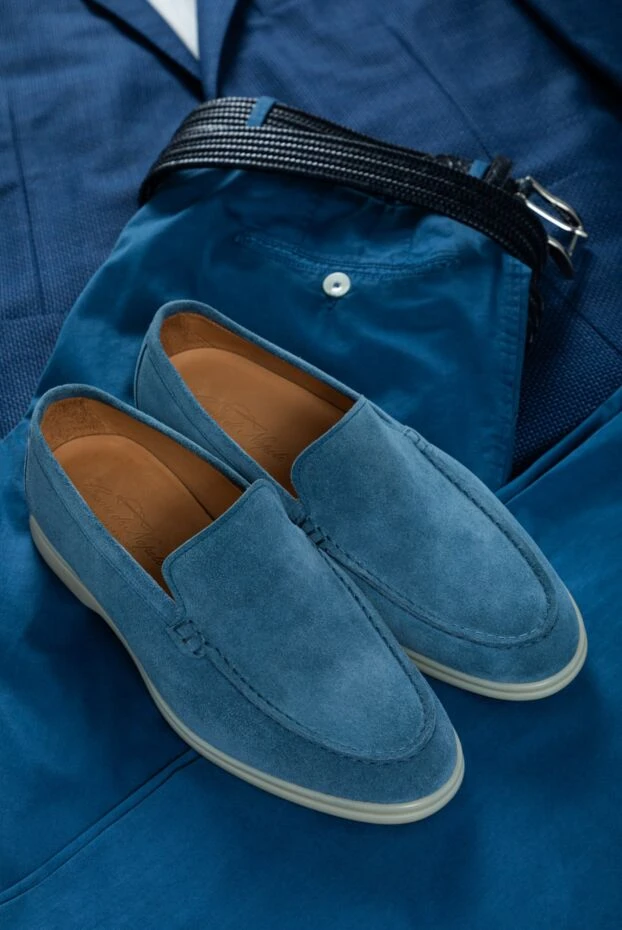 Cesare di Napoli ерлерге арналған жеңіл мақта-мата және көк түсті жібек шалбар 150203 - фото 2