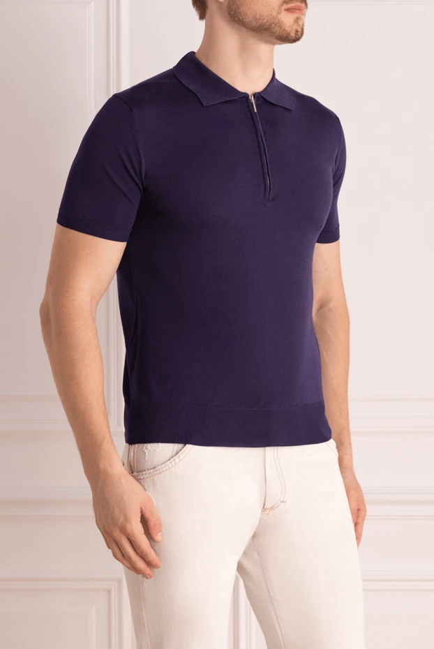 Cesare di Napoli жібек поло күлгін-көк найзағайлы ерлерге арналған 150217 - фото 3