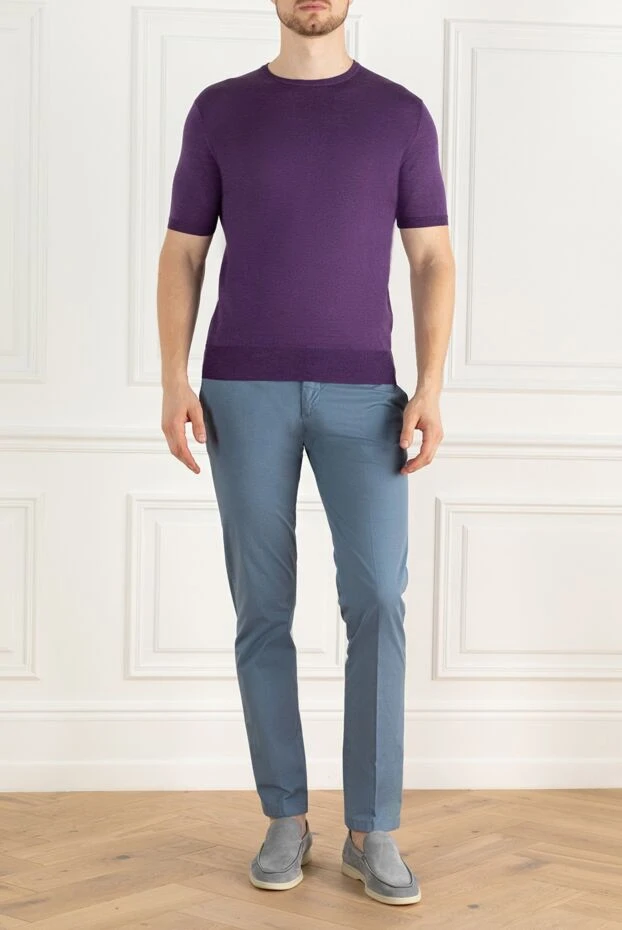 Cesare di Napoli man short sleeve jumper in cotton and silk purple for men купить с ценами и фото 150227 - photo 2