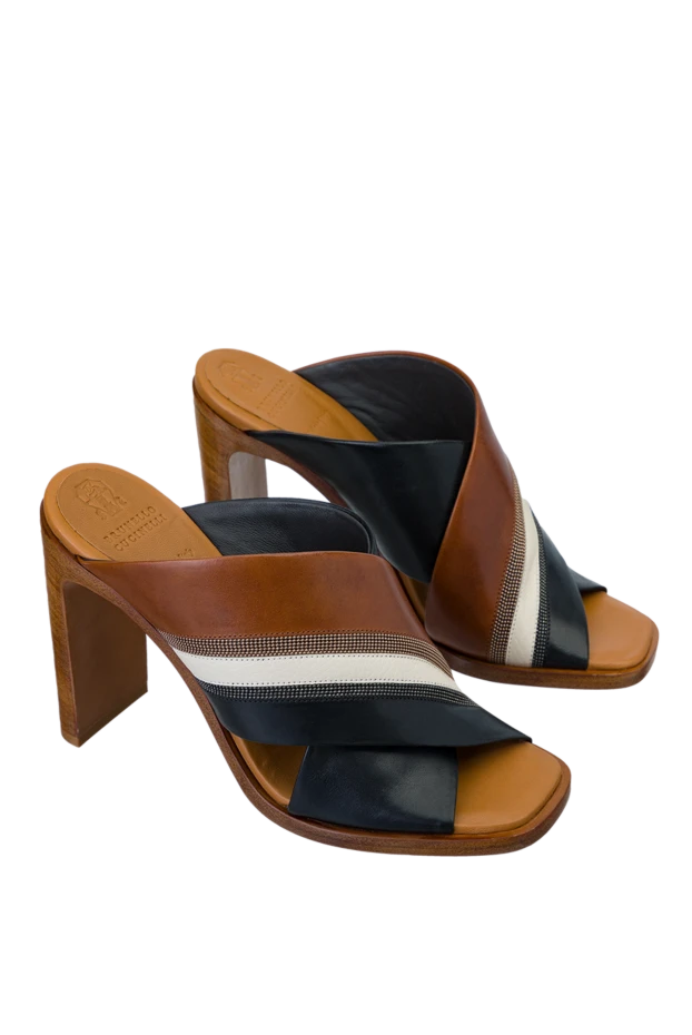 Brunello Cucinelli women's brown leather sandals with contrasting stripes 150251 - photo 3