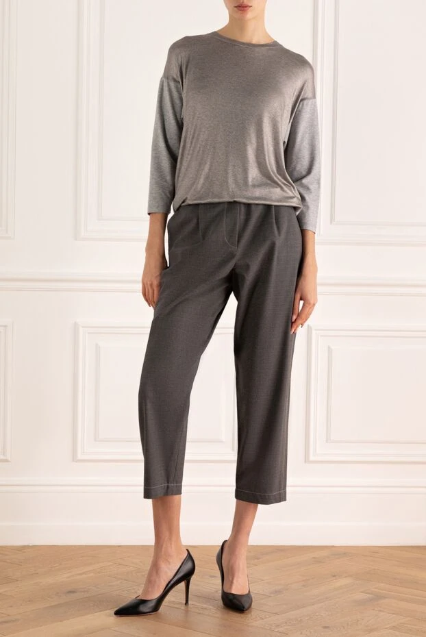 Brunello Cucinelli woman gray wool and polyamide trousers for women купить с ценами и фото 150300 - photo 2