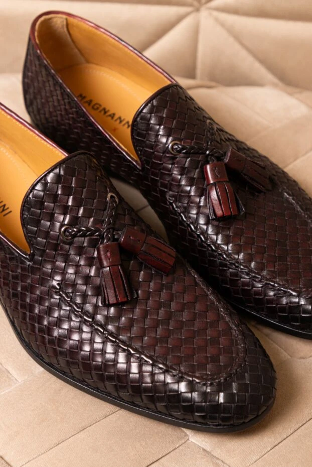 Magnanni мужские коричневые лоферы из плетеной кожи с кисточками 150325 - фото 2