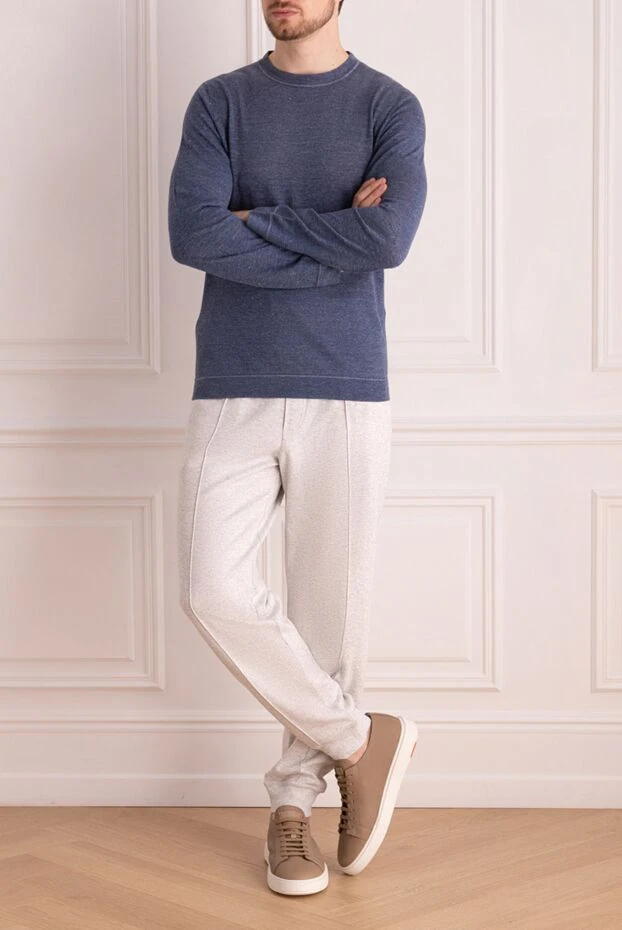 Brunello Cucinelli man linen and cotton jumper blue for men купить с ценами и фото 150356 - photo 2