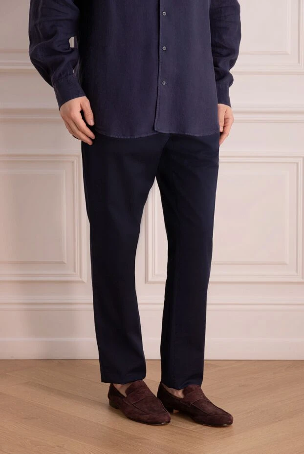 Brunello Cucinelli man cotton and elastane trousers, blue for men купить с ценами и фото 150381 - photo 2