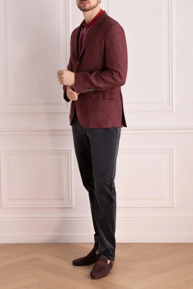 Brunello Cucinelli man men's burgundy linen jacket купить с ценами и фото 150388 - photo 2