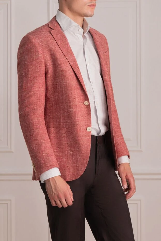 Corneliani стильді ерлерге арналған жүн, зығыр, жібек, қызыл меланж күрте
 150477 - фото 3