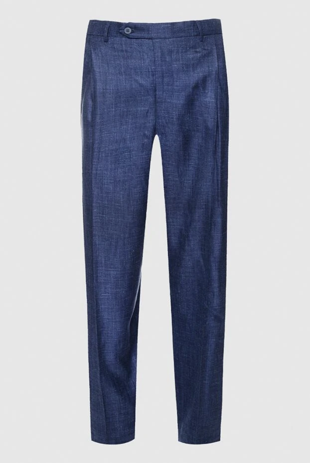 Blue silk, cashmere, and linen trousers with a smooth texture - photo 1