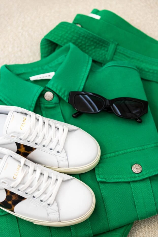 Celine women's leather sneakers with leopard inserts in white 150538 - photo 2