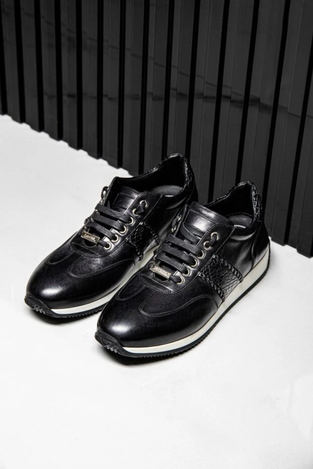 Tardini сникеры из кожи и кожи аллигатора черные мужские 150603 - фото 2