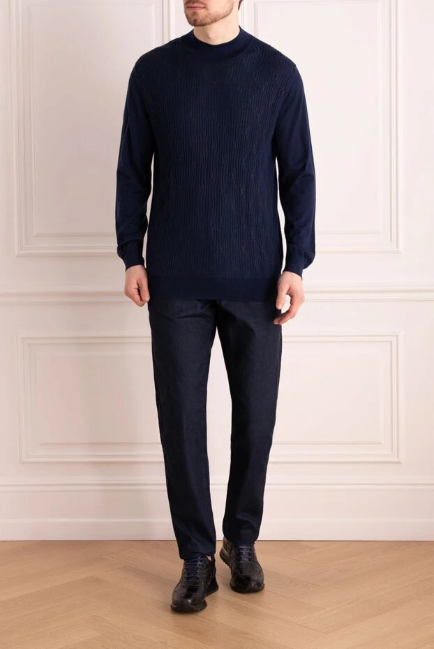 Zilli man men's jumper with a high stand-up collar, cashmere and silk, blue купить с ценами и фото 150626 - photo 2