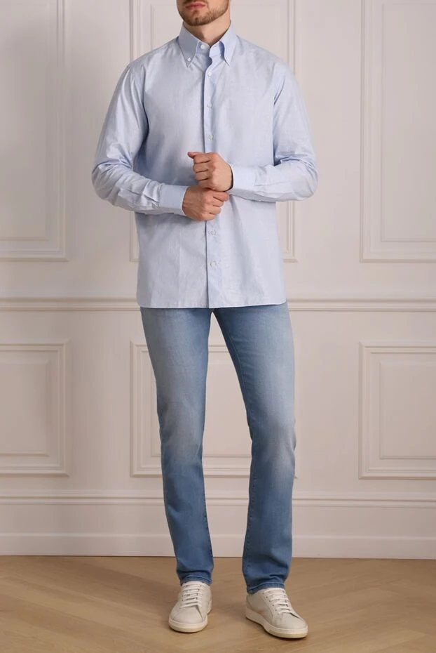 Zilli man blue cotton shirt for men купить с ценами и фото 150640 - photo 2