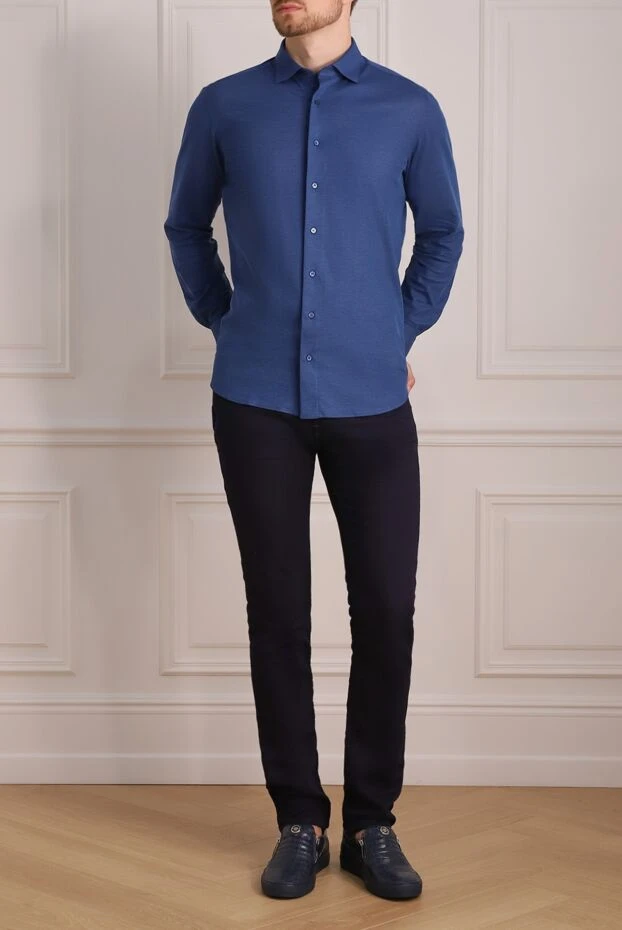 Zilli man blue cotton shirt for men купить с ценами и фото 150643 - photo 2