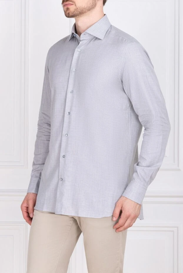 Zilli light gray micro-check shirt made of cotton and cashmere 150669 - photo 3