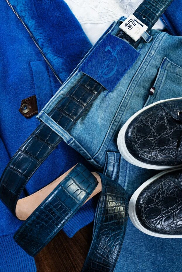 Cesare di Napoli жарқын көк крокодил терісінен жасалған белдік ерлерге арналған 150693 - фото 2