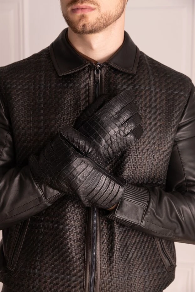 Mazzoleni man black crocodile leather gloves for men купить с ценами и фото 150702 - photo 2