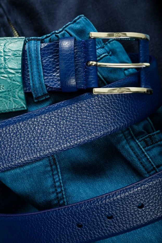 Cesare di Napoli ремень кожаный чернильно-синий мужской 150732 - фото 2