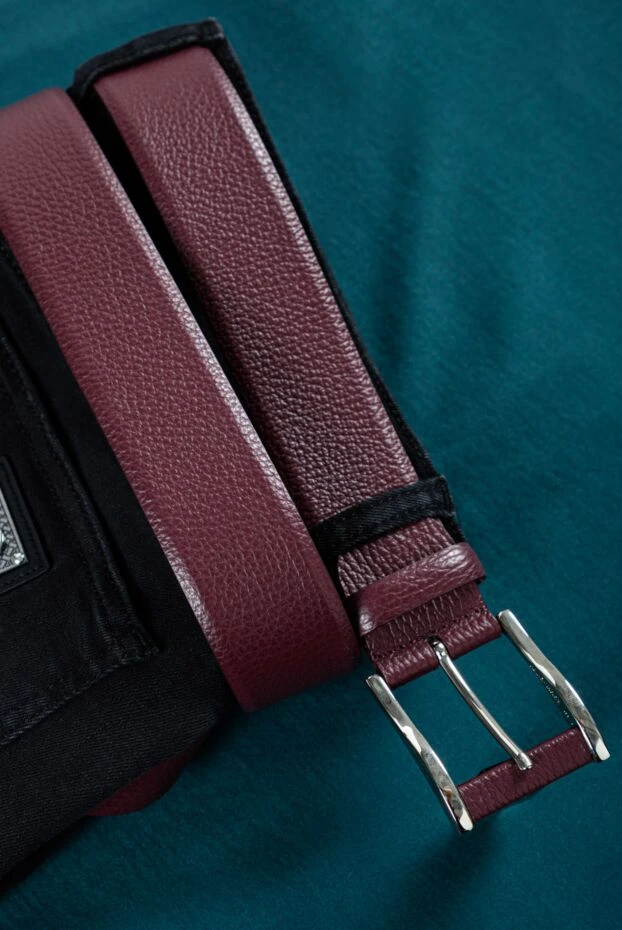Cesare di Napoli ремень кожаный насыщенно-бордовый мужской 150738 - фото 2