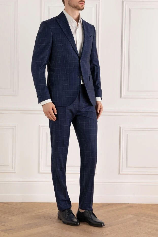 Sartoria Latorre wool blue suit in textured check men's 150881 - photo 3