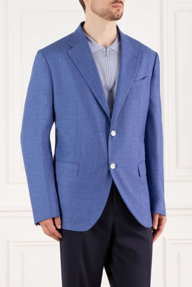 Sartoria Latorre men's jacket status blue textured wool silk and linen
 150889 - photo 3