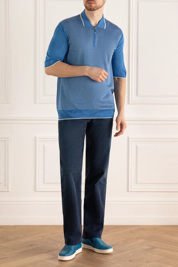 Мужское поло на молнии из трикотажа с фактурным тканым узором - фото 2