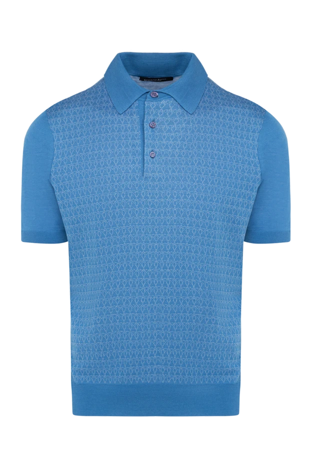 Геометриялық өрнегі бар көк жібек поло жейдесі - фото 1