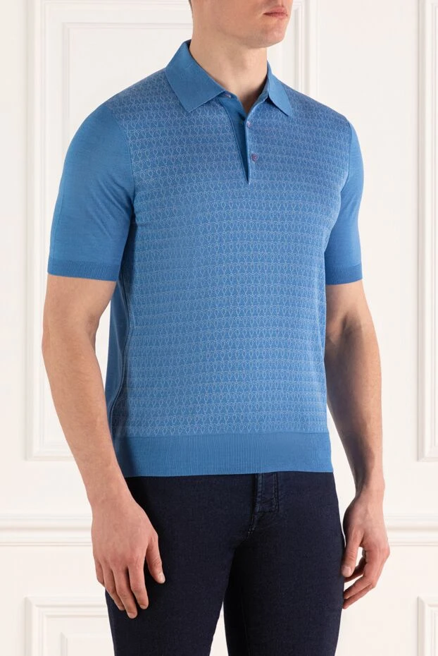 Геометриялық өрнегі бар көк жібек поло жейдесі - фото 2