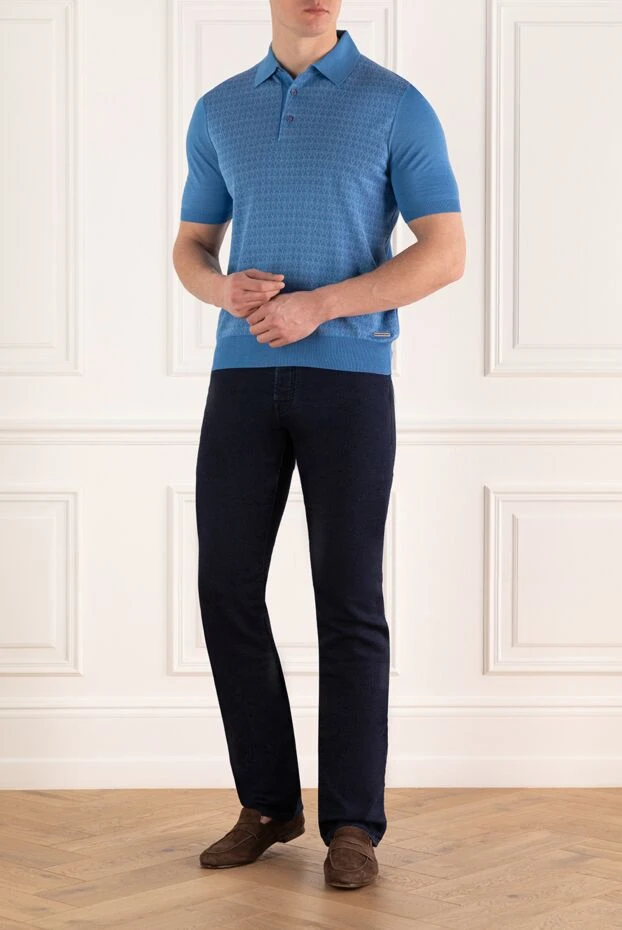 Stefano Ricci blue silk polo shirt with geometric pattern 150912 - photo 3