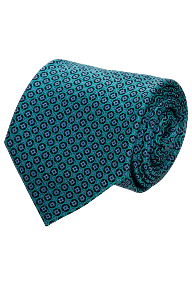 Бирюзовый шелковый галстук с мелким орнаментом - фото 1