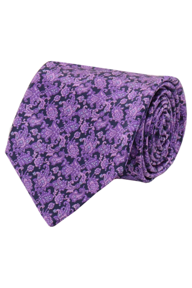 Галстук из натурального шелка с мелким растительным мотивом - фото 1