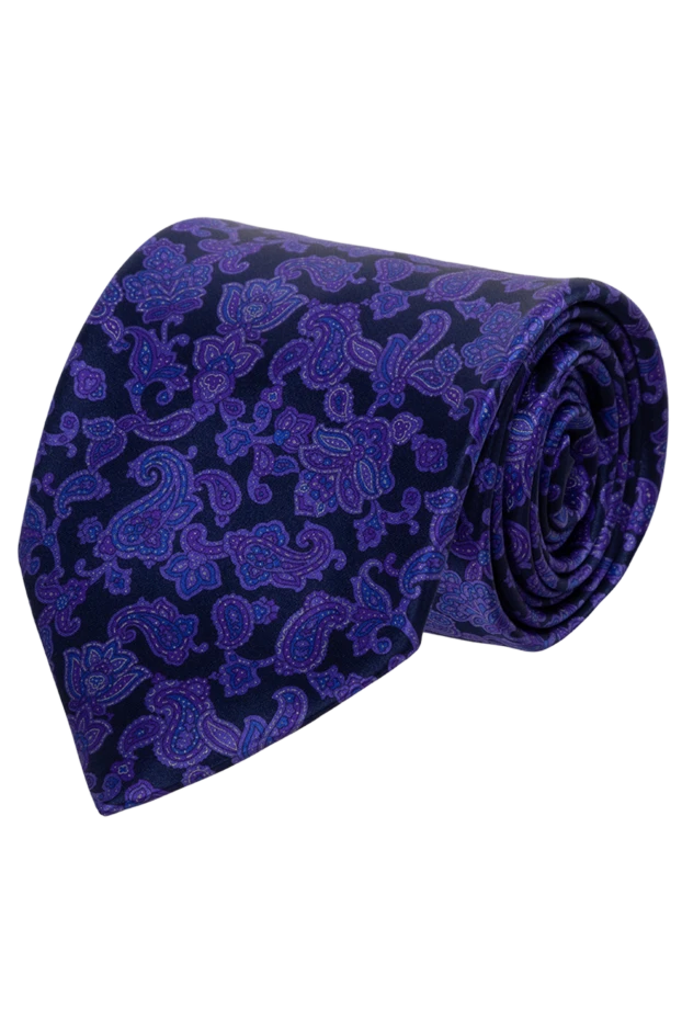 Күлгін және көк реңктердегі пейсли өрнегі бар жібек галстук - фото 1