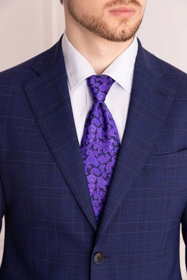 Күлгін және көк реңктердегі пейсли өрнегі бар жібек галстук - фото 2