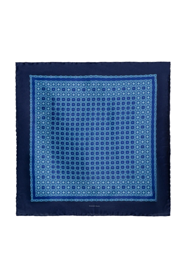 Мужской нагрудный платок из шелка с геометрическим принтом синий - фото 1