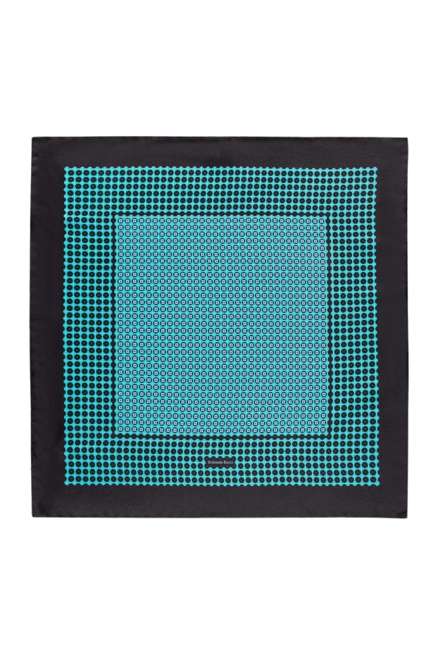 Мужской шелковый платок для кармана пиджака в бирюзово-черных тонах - фото 1