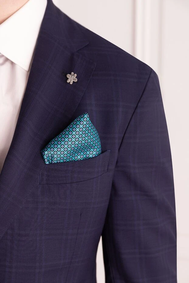 Stefano Ricci мужской шелковый платок для кармана пиджака в бирюзово-черных тонах 151017 - фото 2