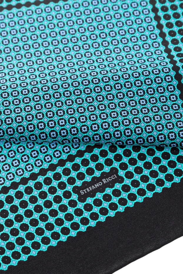 Stefano Ricci мужской шелковый платок для кармана пиджака в бирюзово-черных тонах 151017 - фото 3
