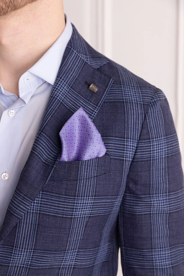 Stefano Ricci шелковая пушетте синего цвета с геометрическим микроузором 151034 - фото 2