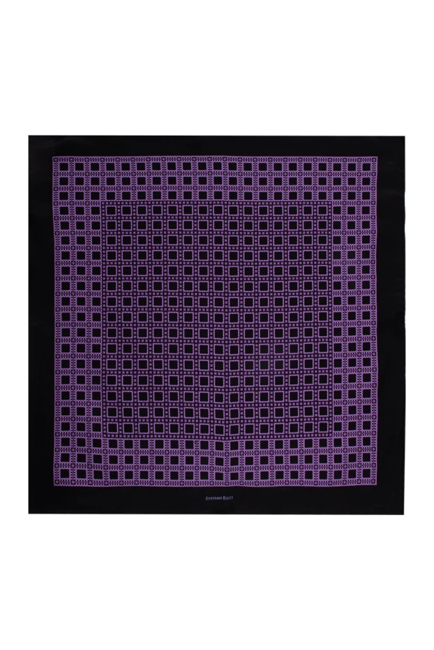 Шелковая пушетте черного цвета с фиолетовым геометрическим узором - фото 1