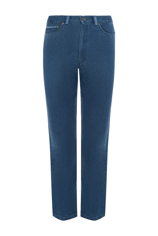 Классические темно-синие джинсы прямого кроя с контрастной прострочкой - фото 1