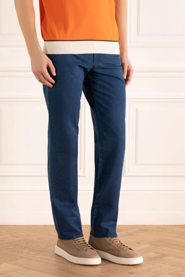 Stefano Ricci классические темно-синие джинсы прямого кроя с контрастной прострочкой 151077 - фото 3