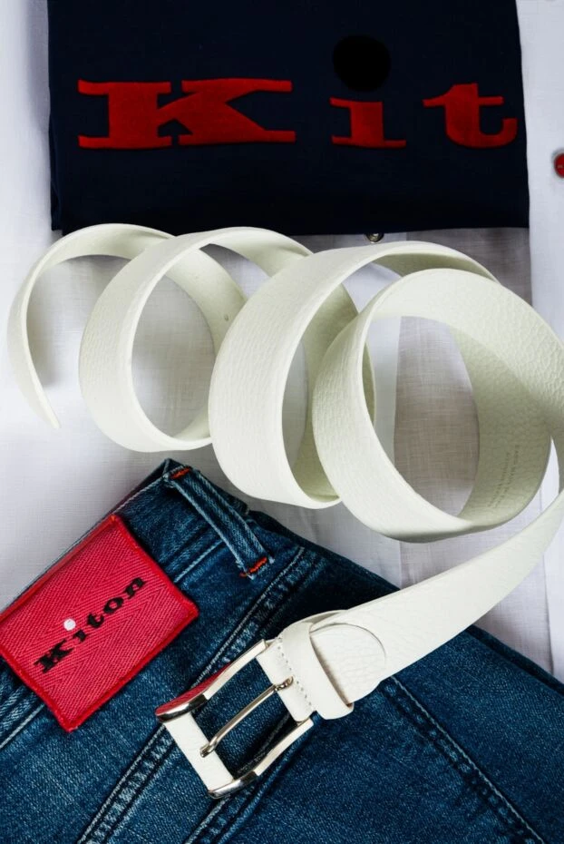 Kiton джинсы синего цвета с отворотами и эффектом потертостей 151085 - фото 2