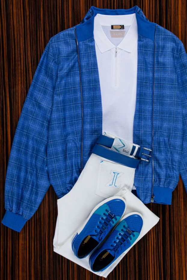 Enrico Mandelli мужская демисезонная куртка в клетку из шелка и кашемира синяя 151219 - фото 2