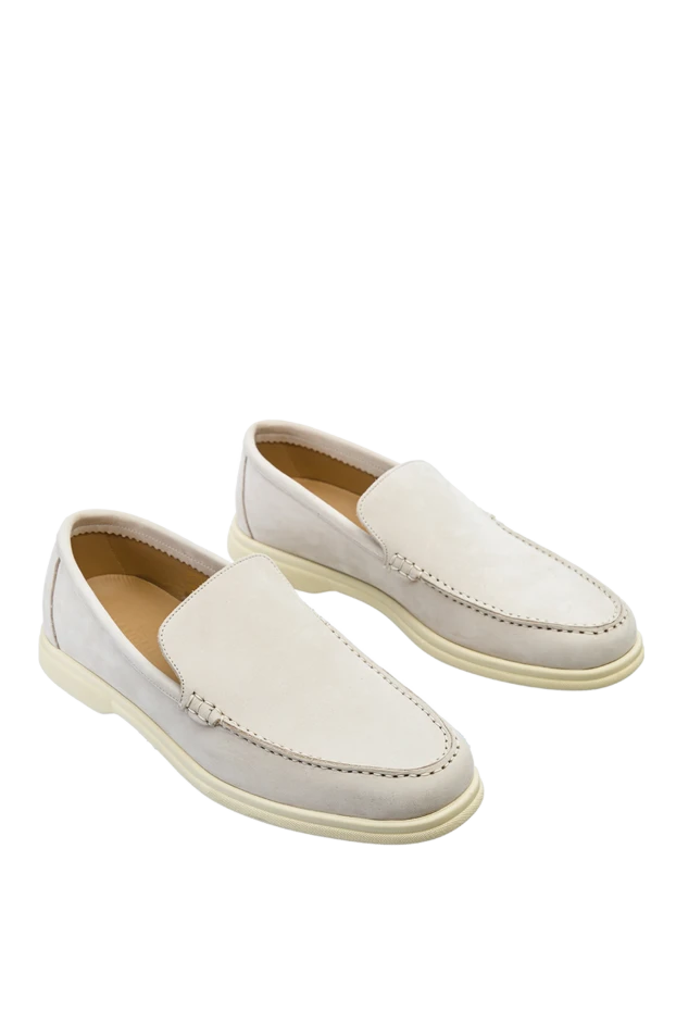 Enrico Mandelli мужские лоферы из натурального нубука цвета айвори с комфортной посадкой 151222 - фото 3