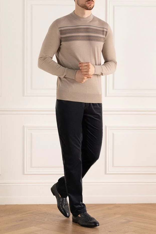 Cortigiani man men's jumper with a high stand-up collar made of wool, beige купить с ценами и фото 151239 - photo 2