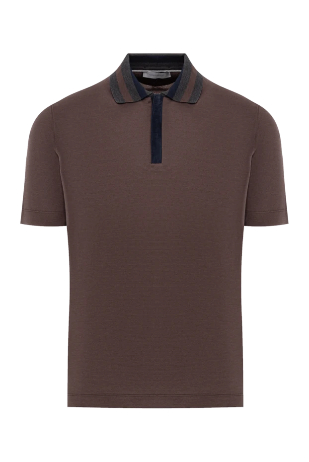 Cortigiani long sleeve polo in cotton and crocodile leather brown for men 151275 - photo 1