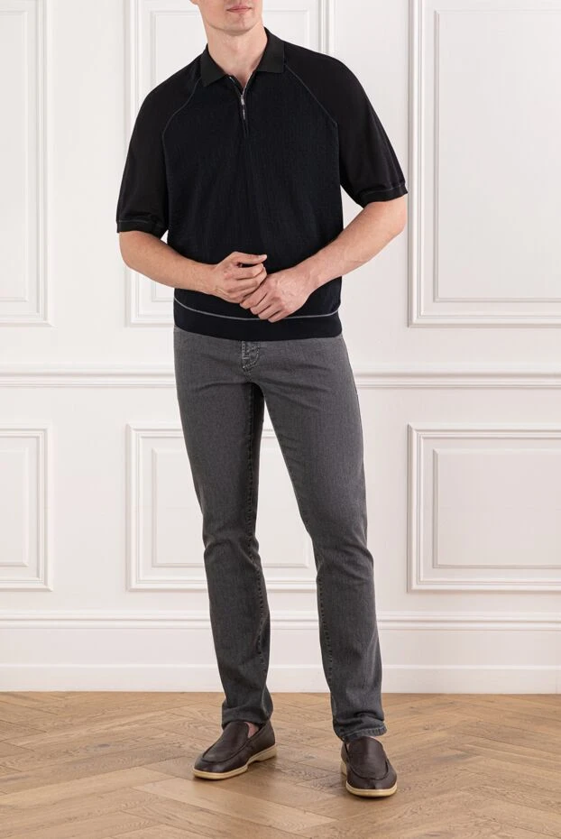 Cortigiani black cotton polo shirt with a structured relief pattern for men 151283 - photo 2